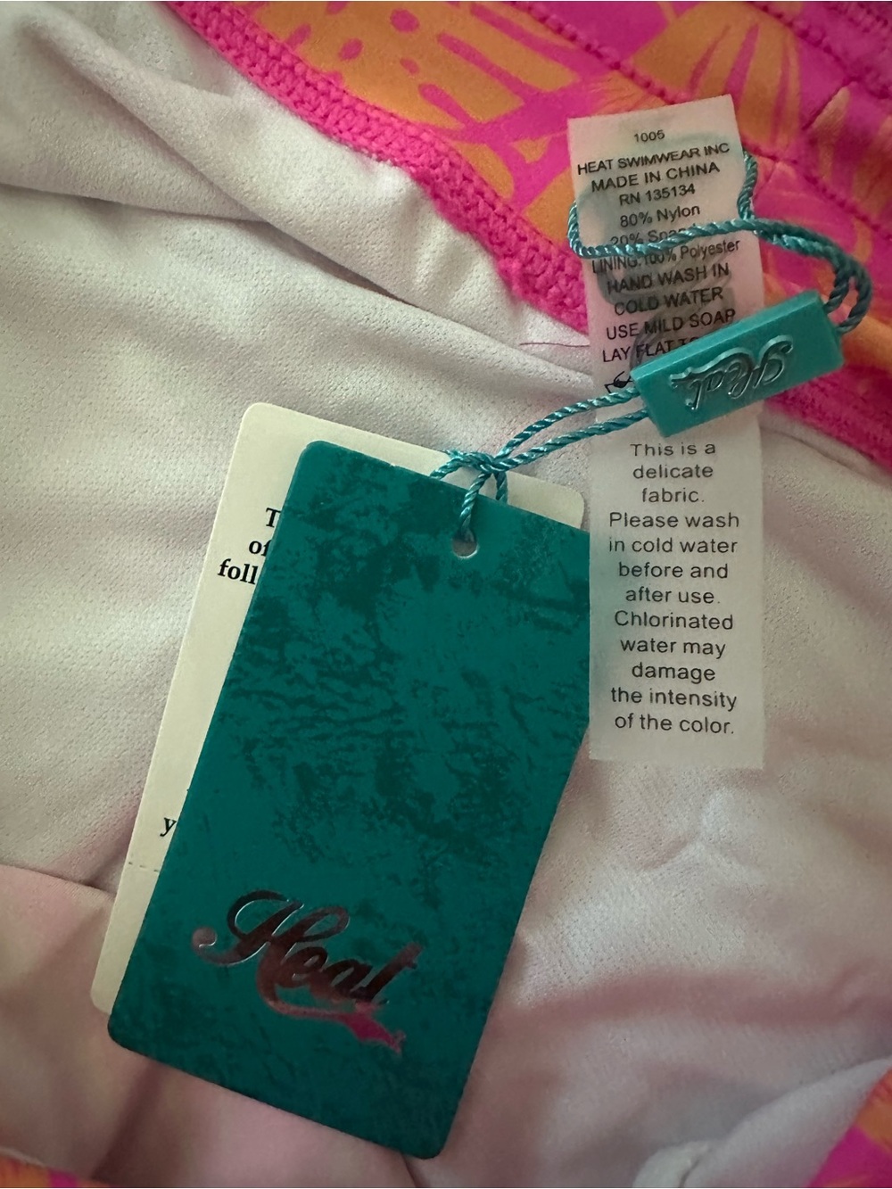 HEAT Swimwear, Tankini Set, Pink & Orange Tropical Palm, Size XL - Picture 16 of 16